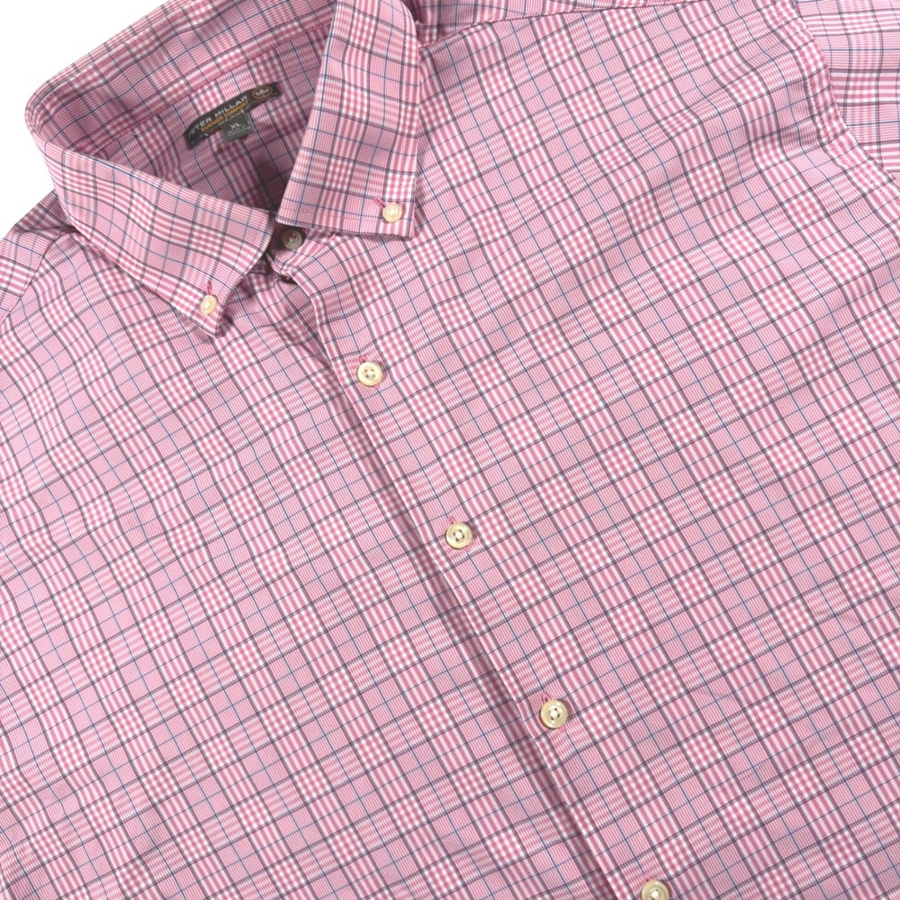 Peter Millar Summer Comfort Shirt Mens‎ XL Pink Blue Plaid Performance Stretch